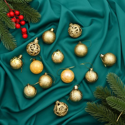 Ёлочные игрушки «Мелодия», шары новогодние, d=4 см, набор 30 шт., орнамент, золото