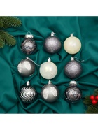 Ёлочные игрушки «Мелодия» волны диско, шары новогодние, d=6 см, набор 9 шт. серый/белый - Фото 2