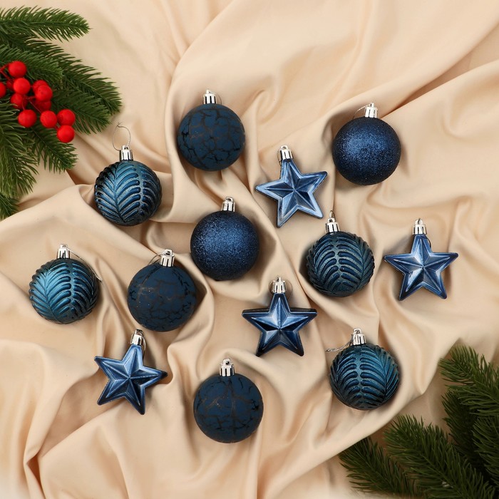 Набор ёлочные игрушек 13 шт. «Мелодия» звезда, 6 см, синий - Фото 1