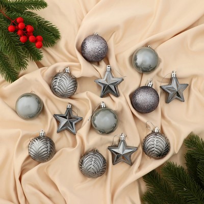 Ёлочные игрушки «Мелодия», шары новогодние, набор 13 шт., 6 см, серый