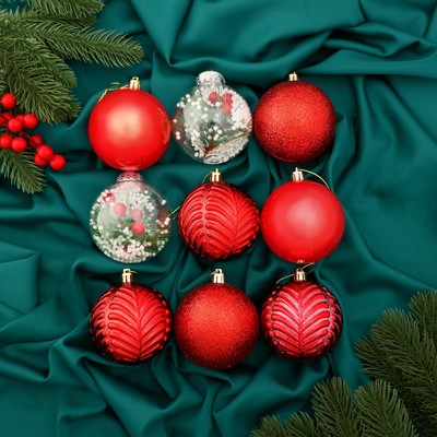 Ёлочные игрушки «Мелодия», шары новогодние, d=8 см, набор 9 шт., ёлочка глянец, красный