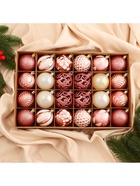 Ёлочные игрушки «Мелодия» ассорти люкс, шары новогодние, d=6 см, набор 24 шт., бело-розовый - Фото 5