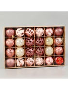 Ёлочные игрушки «Мелодия» ассорти люкс, шары новогодние, d=6 см, набор 24 шт., бело-розовый - Фото 6