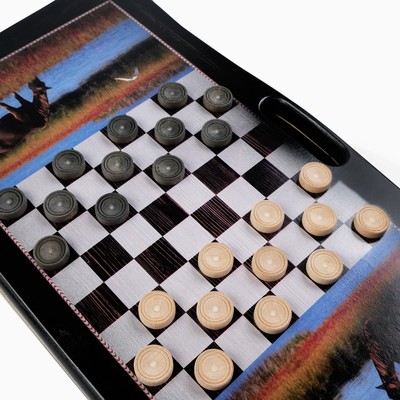 Нарды "Конь", деревянная доска 60 х 60 см, с полем для игры в шашки