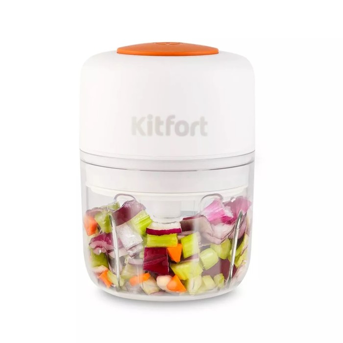 Измельчитель Kitfort КТ-3089 портативный, пластик, 22 Вт, 170 мл, 1 скорость, бело-оранжевый