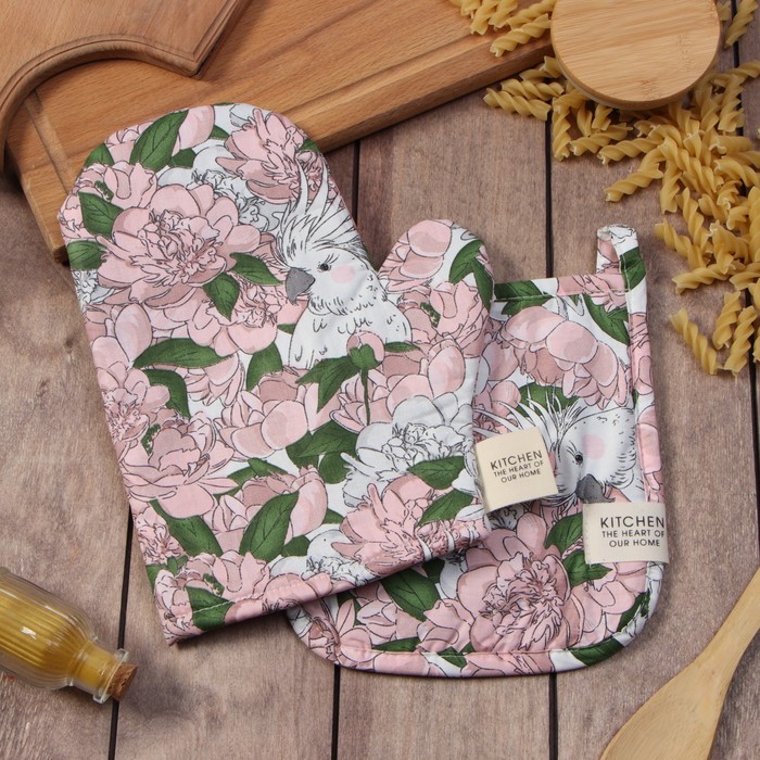 Кухонный набор «Этель. Попугай»: варежка 20×28 см, прихватка 19×19 см - Фото 1