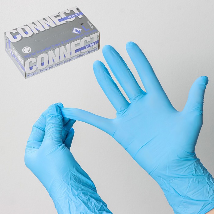Перчатки нитриловые «Nitrile», смотровые, нестерильные, размер L, 100 шт/уп (50 пар), цвет голубой