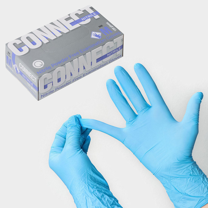 Перчатки нитриловые «Nitrile», смотровые, нестерильные, размер M, 100 шт/уп (50 пар), цвет голубой - Фото 1
