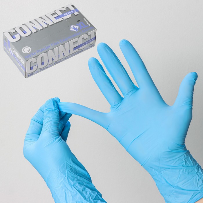 Перчатки нитриловые «Nitrile», смотровые, нестерильные, размер XL, 100 шт/уп (50 пар), цвет голубой - Фото 1