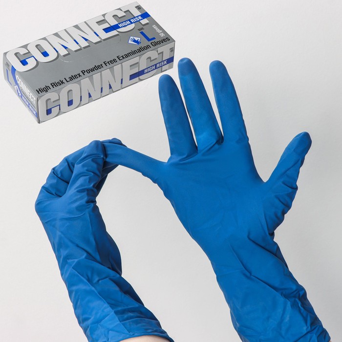 Перчатки латексные «High Risk», смотровые, нестерильные, размер L, 50 шт/уп (25 пар), цвет синий - Фото 1