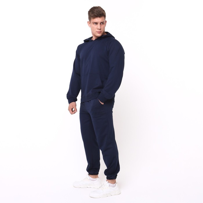 Костюм мужской (толстовка, брюки), цвет тёмно-синий, размер 56 65218