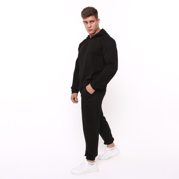 Костюм мужской (толстовка, брюки), цвет чёрный, размер 58 65225