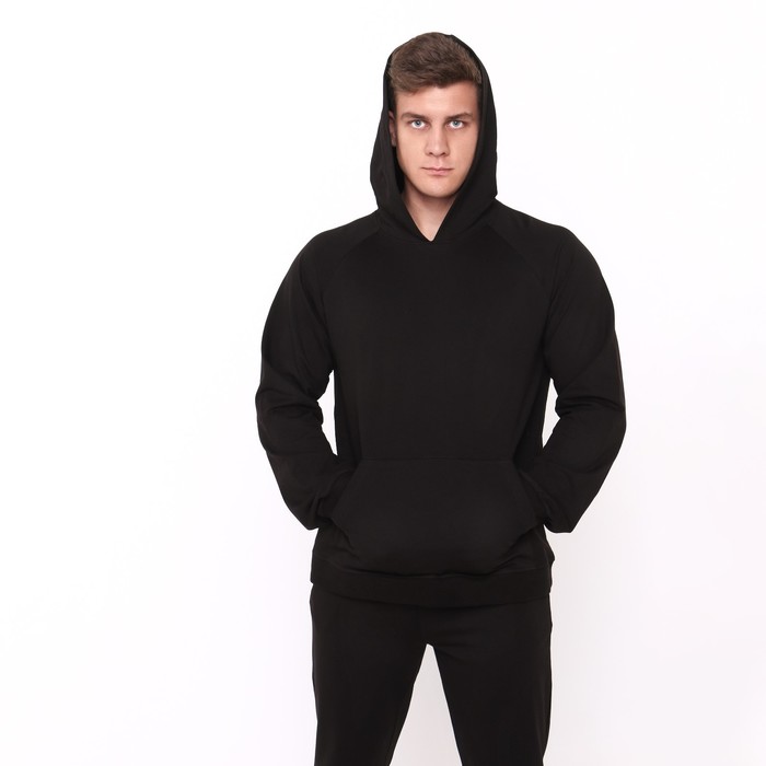 Костюм мужской (толстовка, брюки), цвет чёрный, размер 58 65225