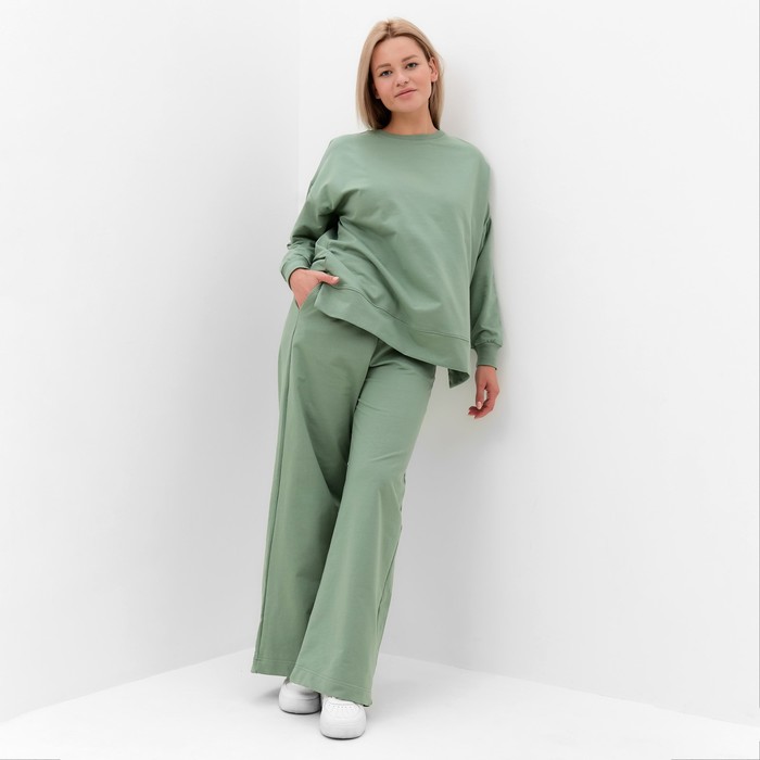 Костюм женский (свитшот/брюки), цвет оливковый, размер 46 65234