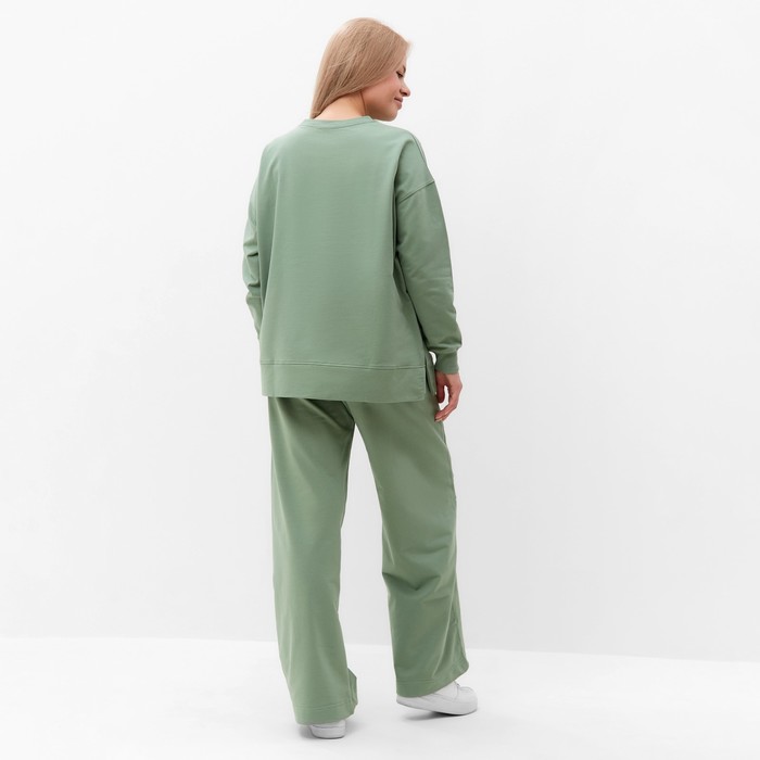 Костюм женский (свитшот/брюки), цвет оливковый, размер 48 65235