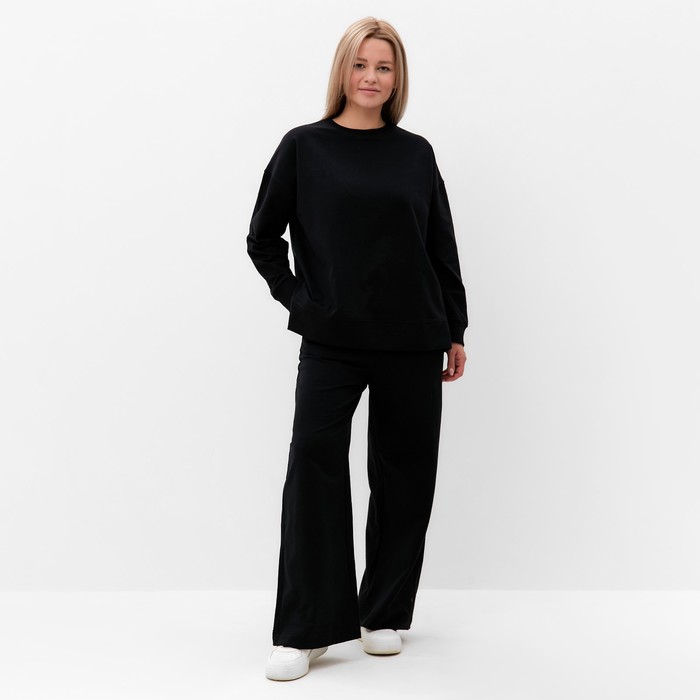 Костюм женский (свитшот/брюки), цвет чёрный, размер 44 - Фото 1