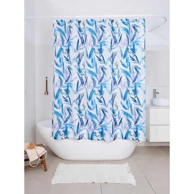 Занавеска Akvarel, для ванной комнаты, тканевая, 180х180 см, цвет голубой белый