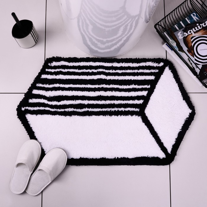 Мягкий коврик Grafica для ванной комнаты 50х85 см, цвет белый-чёрный - Фото 1