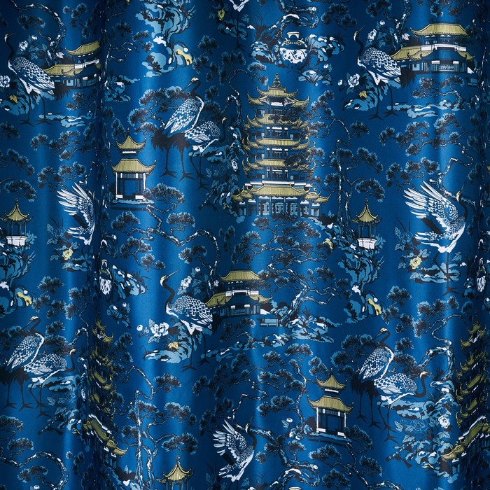 Штора готовая Kitayskaya 160х270 см, шторная лента, цвет синий - Фото 1