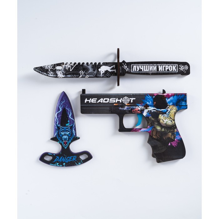 Набор сувенирное оружие Headshot, набор 3 шт., пистолет, штык-нож, нож тычковый