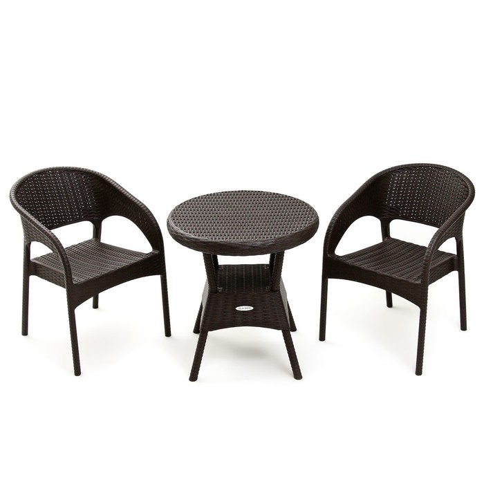 Набор садовой мебели "RATTAN Ola Dom": стол круглый диаметр 70 см + 2 кресла, коричневый - Фото 1