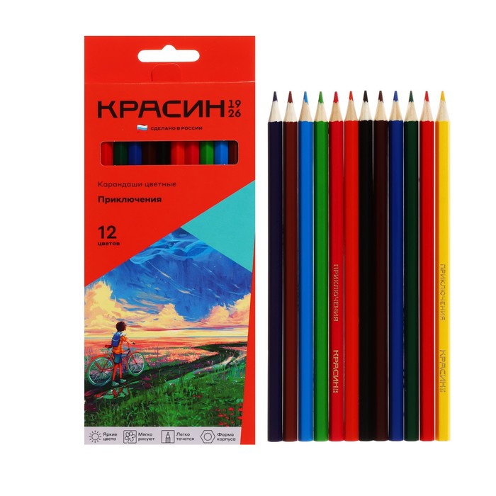 Карандаши 12цв, Красин, дерево, заточ, шестигр, коробка, европодвес - Фото 1