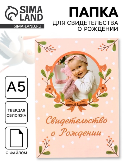 Папка под свидетельство о рождении, А5 «Девочка»