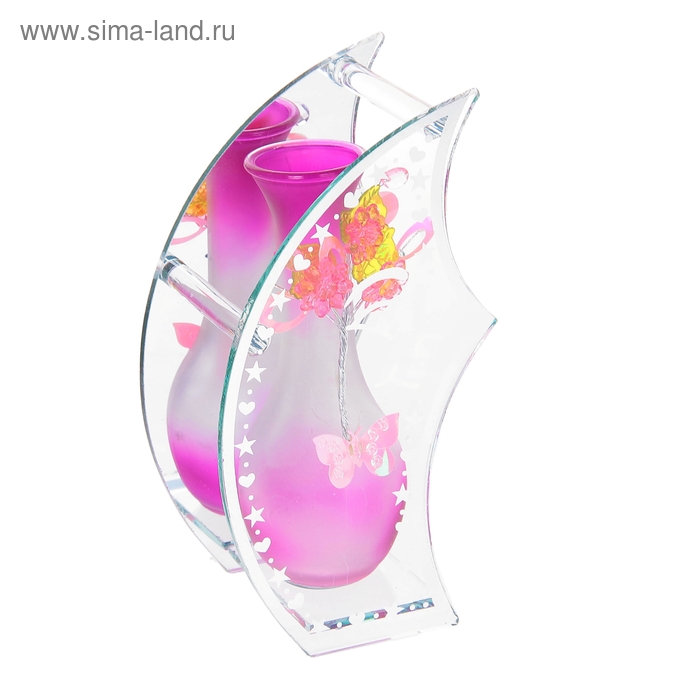 ваза стекло Калипсо 10*19,5 см месяц астры с бабочкой - Фото 1