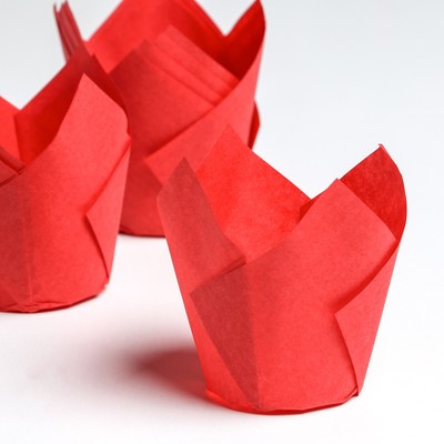 Форма для выпечки кексов бумажная UPAK LAND «Тюльпан», 5×8 см, одноразовая, красная