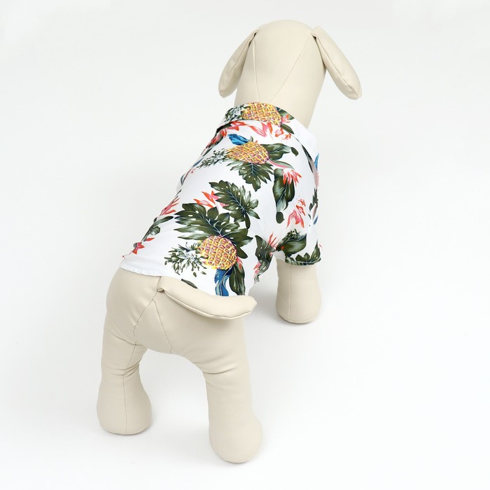 Рубашка для собак "Тропики", XS (ДС 20, ОГ 28, ОШ 19 см), белая