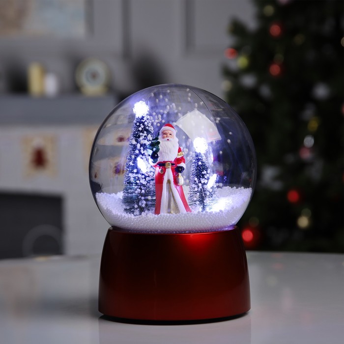 Фигура светодиодная шар «Дед Мороз», 14.5х14.5х22 см, музыка, 5V, БЕЛЫЙ