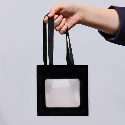 Пакет подарочный, крафт, с окном, «чёрный», 15×15×15 см