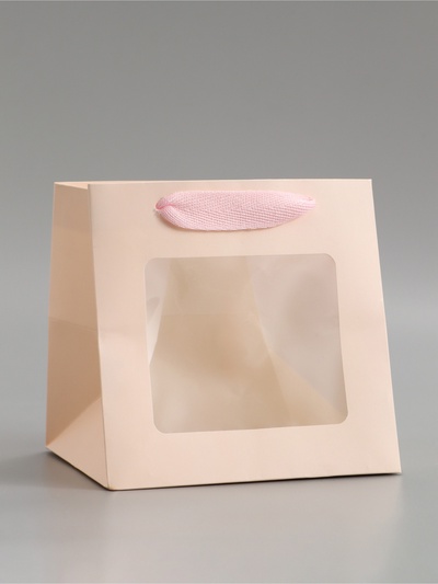 Пакет подарочный, крафт, с окном, «Розовый», 15×15×15 см