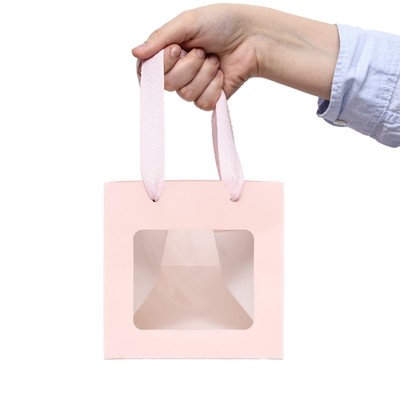 Пакет подарочный, крафт, с окном, «Розовый», 15×15×15 см