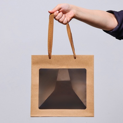 Пакет подарочный, крафт, с окном, 25×25×25 см