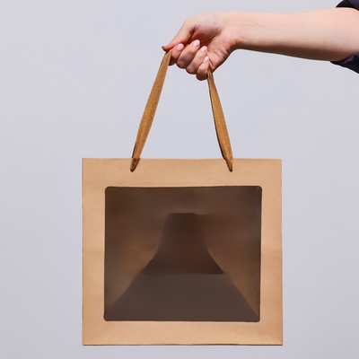 Пакет подарочный, крафт, с окном, 30×30×30 см