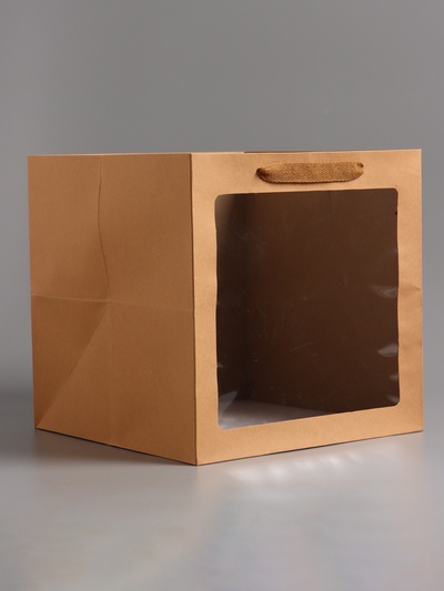 Пакет подарочный, крафт, с окном, 30×30×30 см