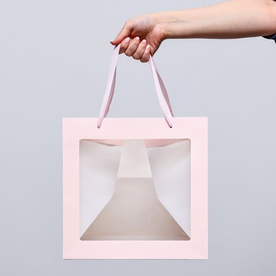 Пакет подарочный, крафт, с окном, «Розовый», 30×30×30 см
