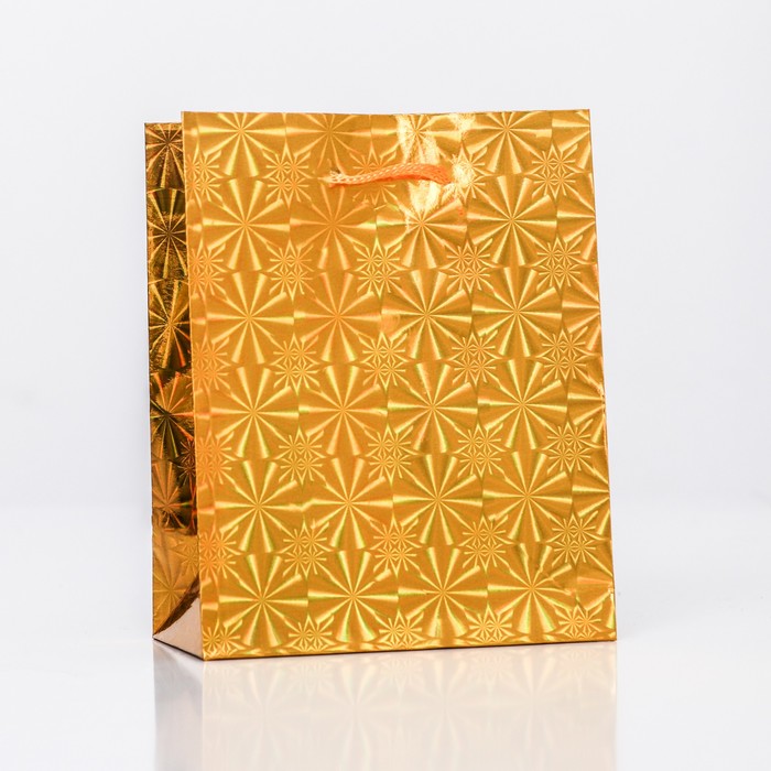 Пакет подарочный, фольгированный, Золото   14 Х 11 Х 5 см МИКС