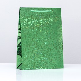 Пакет подарочный, фольгированный, "Зеленый" 34 Х 26 Х 8 см  МИКС
