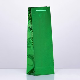 Пакет подарочный, под бутылку фольгированный, 'Зеленый' 35 Х 12 Х 9 см МИКС