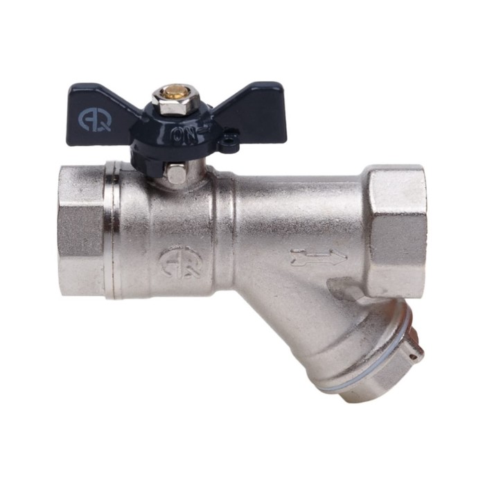 

Кран шаровой AQUALINK, PN 30, внутренняя резьба 3/4", косой фильтр, бабочка, никелированный