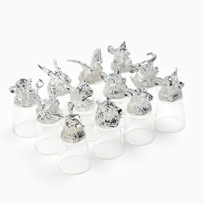 Набор рюмок-перевёртышей подарочный «Лучшему мужчине», 30 мл, 12 шт., металл, стекло, серебристый