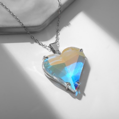 Кулон «Сердце», цвет радужный в серебре, 48 см