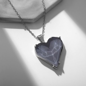 Кулон "Сердце", цвет серый в серебре, 48см