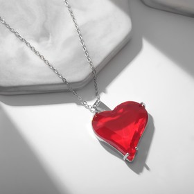 Кулон «Сердце», цвет красный в серебре, 48 см