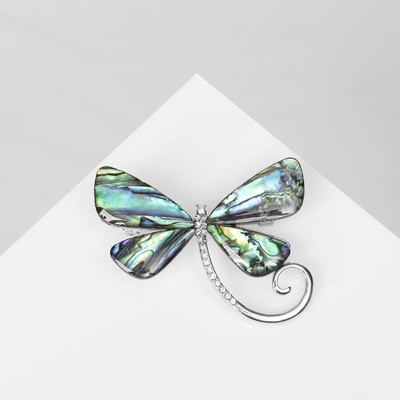 Брошь-кулон «Галиотис» стрекоза, зелёная в серебре