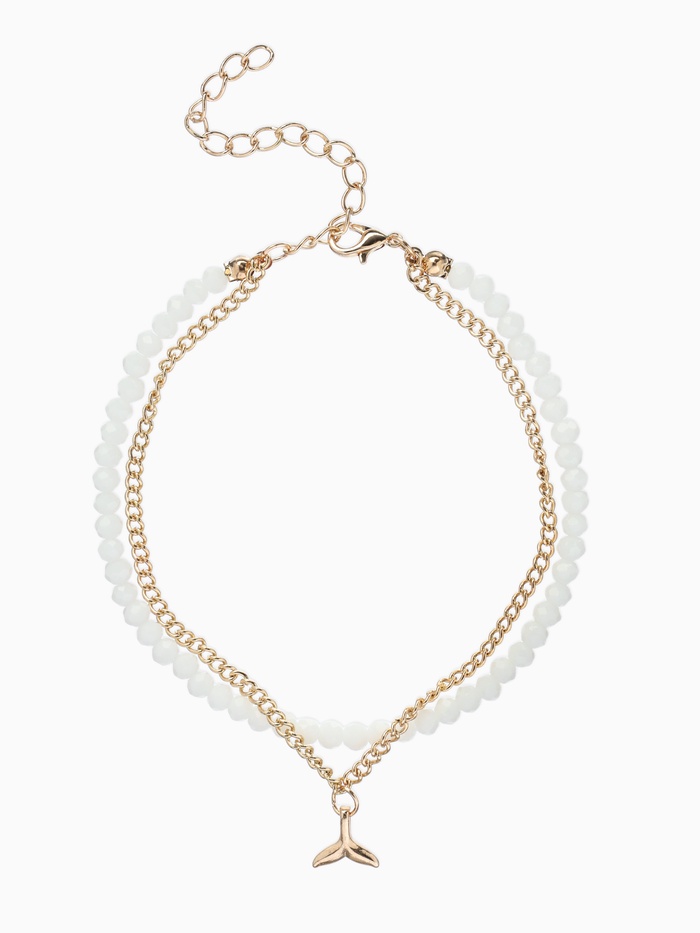 Браслет на ногу «QF. Хвост русалки», два ряда, L= 28.5 см, белый в золоте - Фото 1