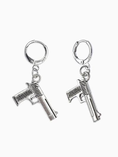 Серьги GUN пистолеты, цвет серебро