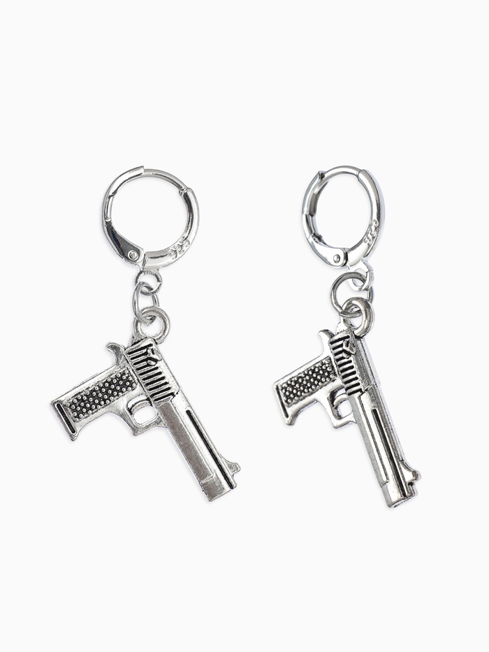 Серьги GUN пистолеты, цвет серебро - Фото 1